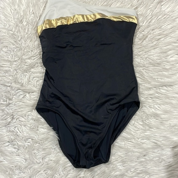 Solid & Striped The Chloe Colorblock Swimsuit One-Shoulder Black Gold XS - Picture 8 of 11